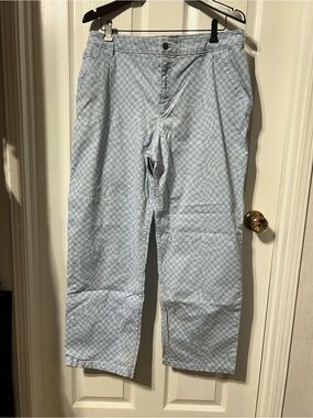 Hollister Light Blue Checkered Wide Leg High Rise Utilizes Dad Jeans